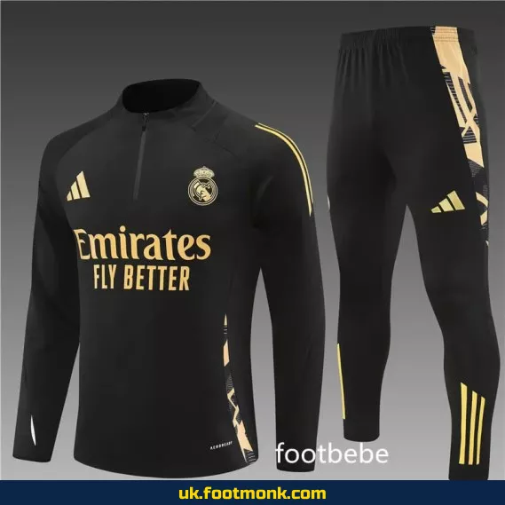 Real Madrid 2024 2025 half-zip black tracksuit.