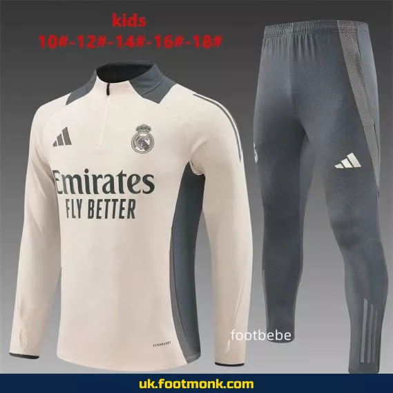Real Madrid children's tracksuit 2024 2025 half-zip apricot.