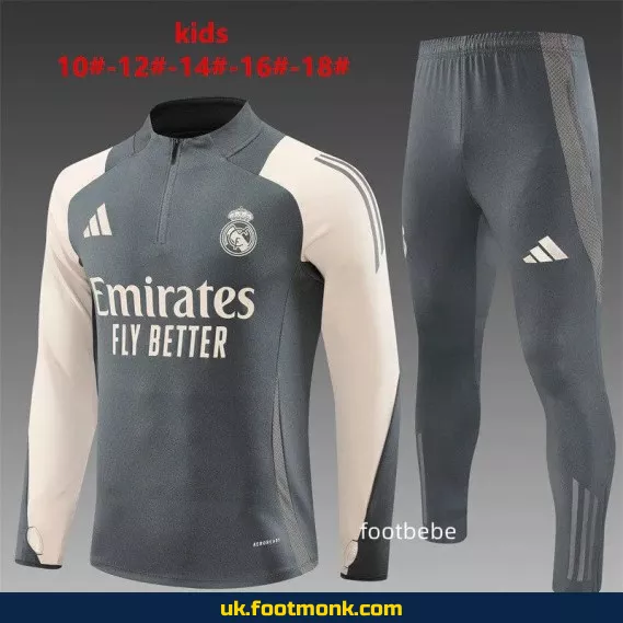 Real Madrid kids' tracksuit 2024-2025 half-zip dark gray.
